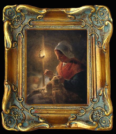 framed  Jean Francois Millet Woman sewing by lamplight, Ta013-2